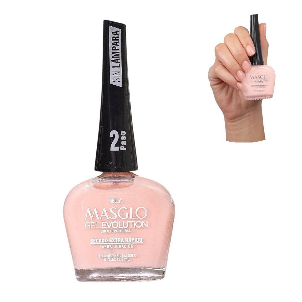 ESMALTE PARA UÑAS DE SECADO RAPIDO COLOR NUDE ROSADO CLARO BELLA GEL EVOLUTION MASGLO 13.5ML