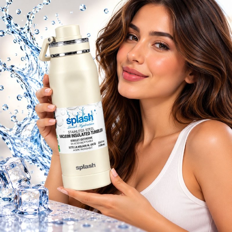 BOTE TERMICO DE ACERO INOXIDABLE CON ASA SPLASH 1000ML