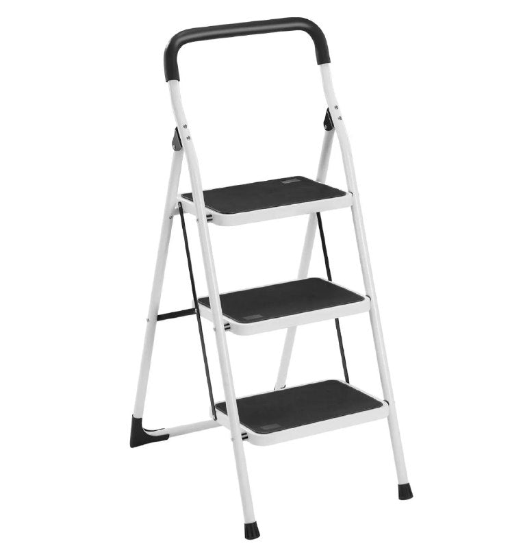 ESCALERA PLEGABLE DE 3 NIVELES, USO FAMILIAR, CUBIERTA ACOLCHADA DE GOMA DE ALTA CALIDAD, COMODA Y DURADERA, TUBOS DE ACERO, Y SUPERFICIE ANTIDESLIZANTE