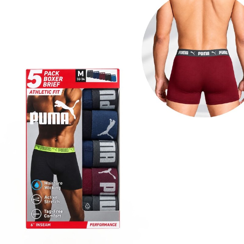 ROPA INTERIOR PARA CABALLERO PUMA BOXER BRIEF 5 UNIDADES TALLA (M) 32-34