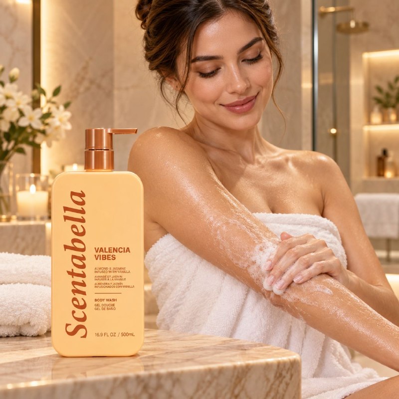GEL DE DUCHA HIDRATANTE LIMPIADOR SUAVE CON AROMA ALMENDRA, JAZMIN Y VAINILLA SCENTABELLA 500ML