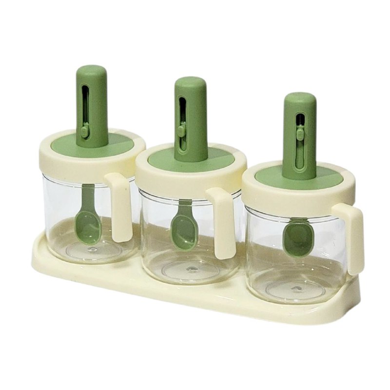 RECIPIENTE FRASCO DE CONDIMENTOS EN SET DE 3 PIEZAS CON CUCHARA EXPANDIBLE, ALMACENA Y DISPENSA ESPECIAS Y CONDIMENTOS