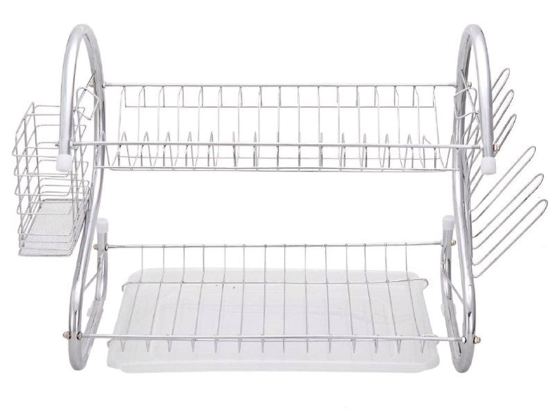 ESTANTE ORGANIZADOR Y ESCURRIDOR DE PLATOS DE 2 NIVELES METALICO GALVANIZADO Y BANDEJA DE PLASTICO 36X11.5X24CM