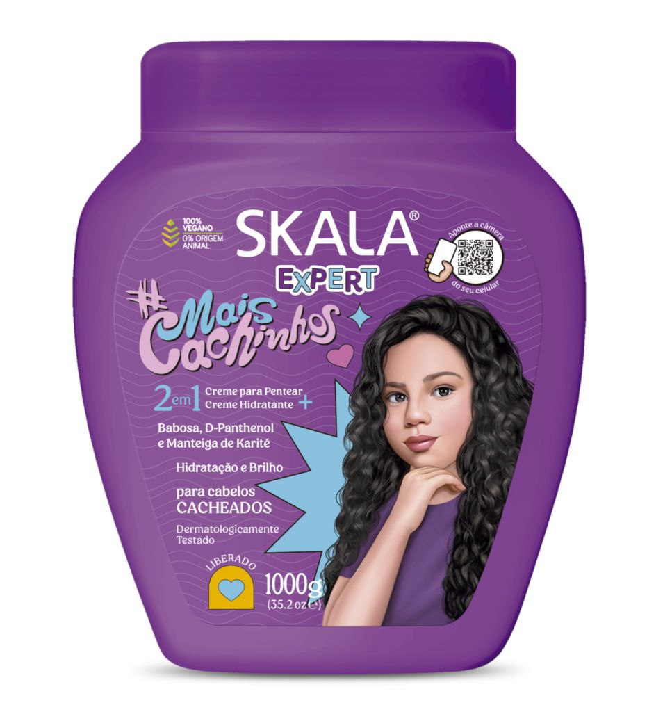 TRATAMIENTO CAPILAR EN CREMA 2 EN 1 ACONDICIONADORA PARA PEINAR, ALOE VERA, D PANTENOL Y MANTECA DE KARITE, HIDRATACION Y BRILLO PARA EL CABELLO RIZADO SKALA EXPERT MAIS CACHINHOS 1000G
