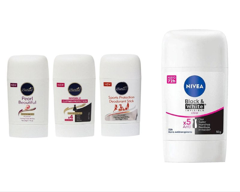DESODORANTE PARA MUJERES ANTITRANSPIRANTE EN BARRA 50G, DUPE DE NIVEA, OFRECE 24H DE PROTECCION, APLICACION SUAVE, FRESCA Y NO PEGAJOSA EN LA PIEL, COMBATE EL MAL OLOR Y EL SUDOR SIN ALCOHOL NI ALUMINIO BATUOLI