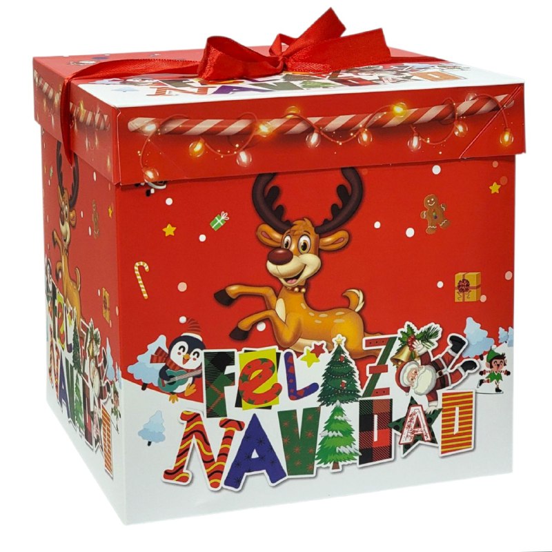 CAJA DE REGALO NAVIDEÑA GRANDE 22X22CM