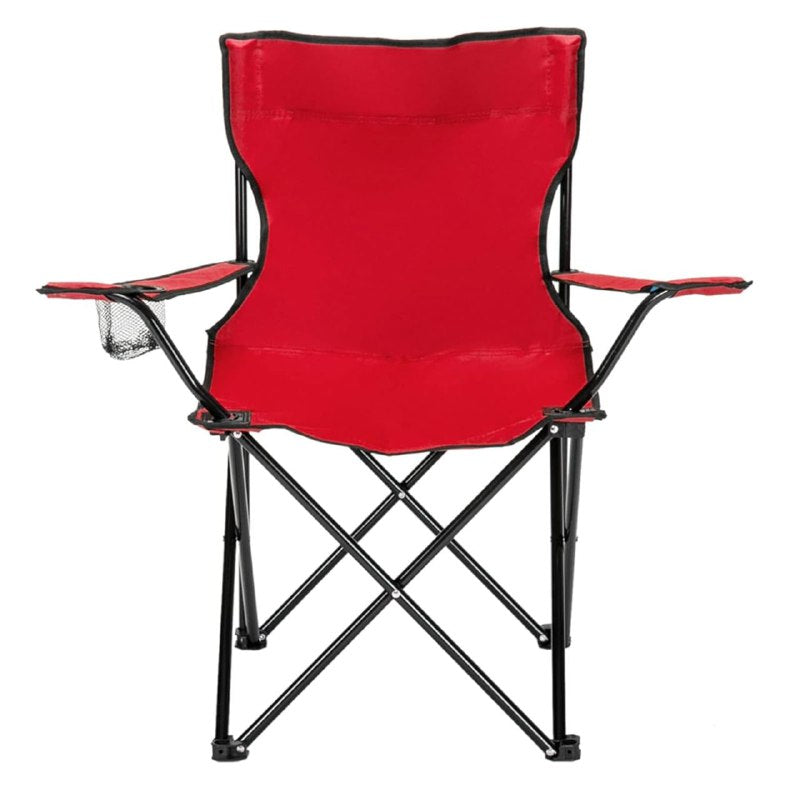 SILLA PLEGABLE DE CAMPING CON REPOSA BRAZOS Y PORTA VASOS, DE TUBO DE ACERO RESISTENTE Y TELA DE POLIESTER CON REVESTIMIENTO DE PVC, 18X32 PULGADAS, CAPACIDAD 200LBS , 5 COLORES