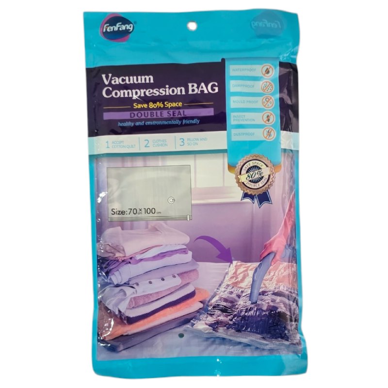 BOLSA DE COMPRESION AL VACIO PARA OPTIMIZAR ESPACIO Y ALMACENAMIENTO PARA MALETAS, ROPEROS ETC FENFANG 70X100CM