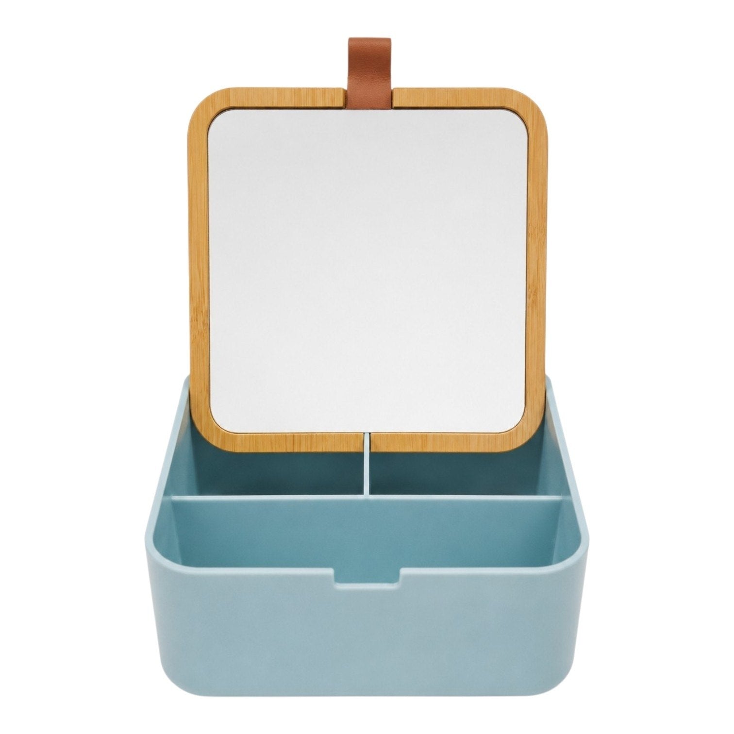 MINI ORGANIZADOR CON ESPEJO COMPACTO PARA RETOQUES RÁPIDOS DE MAQUILLAJE 15x15CM