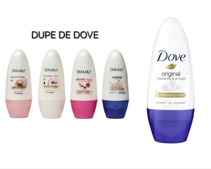 DESODORANTE PARA MUJERES ANTITRANSPIRANTE EN ROLL-ON, FORMULA DOBLE ACTIVO PARA SENSACION DE SEQUEDAD DURADERA, PROTECCION ANTITRANSPIRANTE DE 48H, CUIDADO SUAVE DE LA PIEL Y EL OLOR BATUOLI (DUPE DE DOVE)