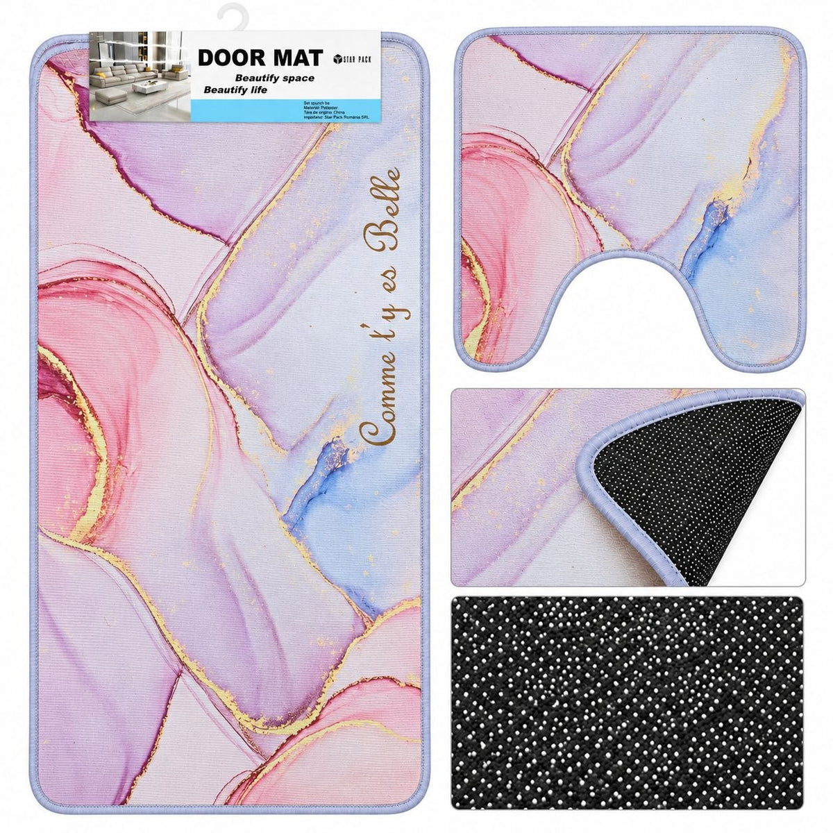 SET DE ALFOMBRAS PARA BAÑO SUAVES Y DECORATIVAS 2PCS DOOR MAT 80X50CM Y 18X18CM