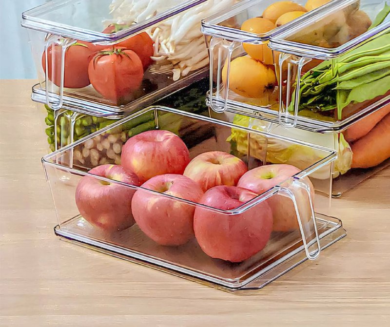 ORGANIZADOR RECIPIENTE DE ALMACENAMIENTO DE ACRILICO CONTENEDOR TRANSPARENTE PARA REFRIGERADOR O ESTANTE 26X19X9CM
