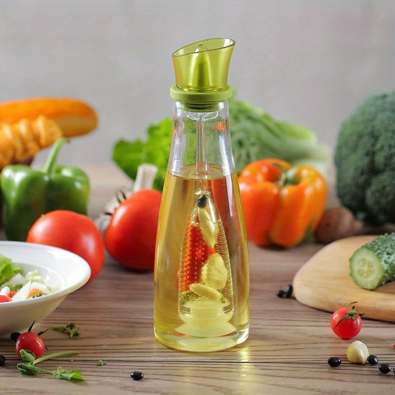 BOTELLA DISPENSADORA DE ACEITE AROMATIZADO CON ESPECIAS, AJOS,ETC DE VIDRIO BOROSILICATO, SILICONA FLEXIBLE Y PLASTICO RESISTENTER GLASS OIL BOTTLE 500ML