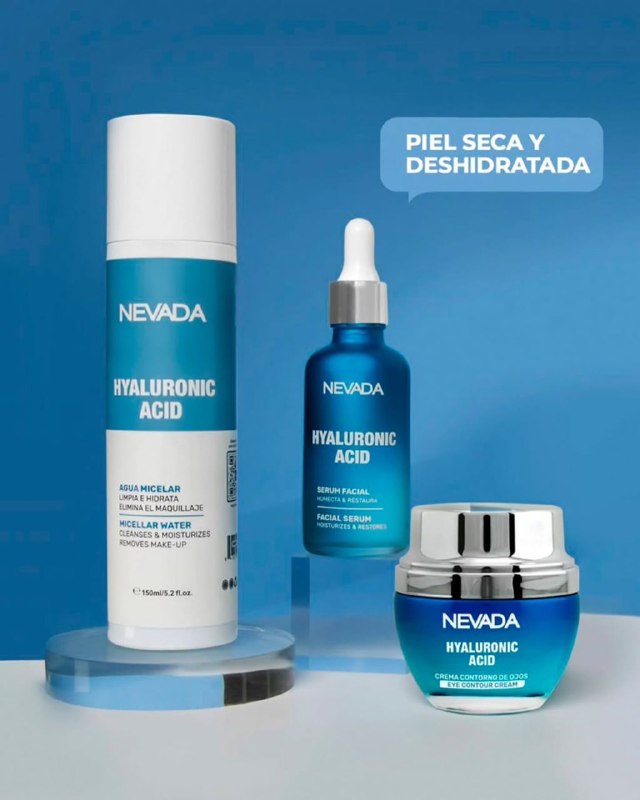 SET DE CUIDADO FACIAL DE ACIDO HIALURONICO DE 3 PIEZAS HIDRATA Y RESTESTAURA NEVADA