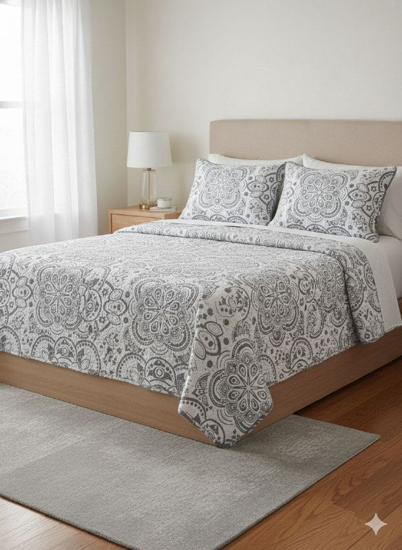JUEGO DE SABANAS CAMERA EDREDON REVERSIBLE DE 3PCS QUEEN BENELI HOME