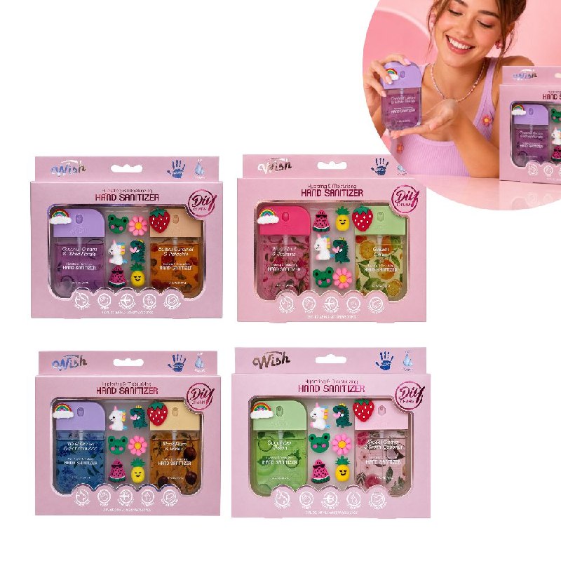 SET DE 2 SPRAY DESINFECTANTES DE MANOS HUMECTANTES CON AROMA Y 8 PINES WISH 45ML