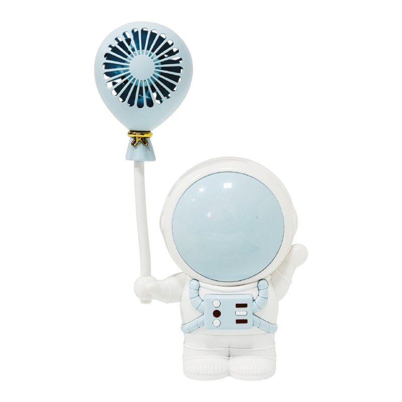 VENTILADOR DE MANO PORTATIL RECARGABLE CON SACAPUNTAS INTEGRADO DE ASTRONAUTA 23X11CM