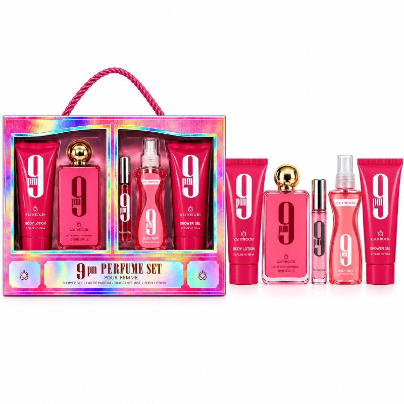 SET YOU MIRADE 9PM 100ML, EDP 15ML, SHOWER GEL 150ML, BODY MIST 100ML, BODY LOTION 150ML (M) (AROMA SIMILAR AFNAN 9AM POUR FEMME)