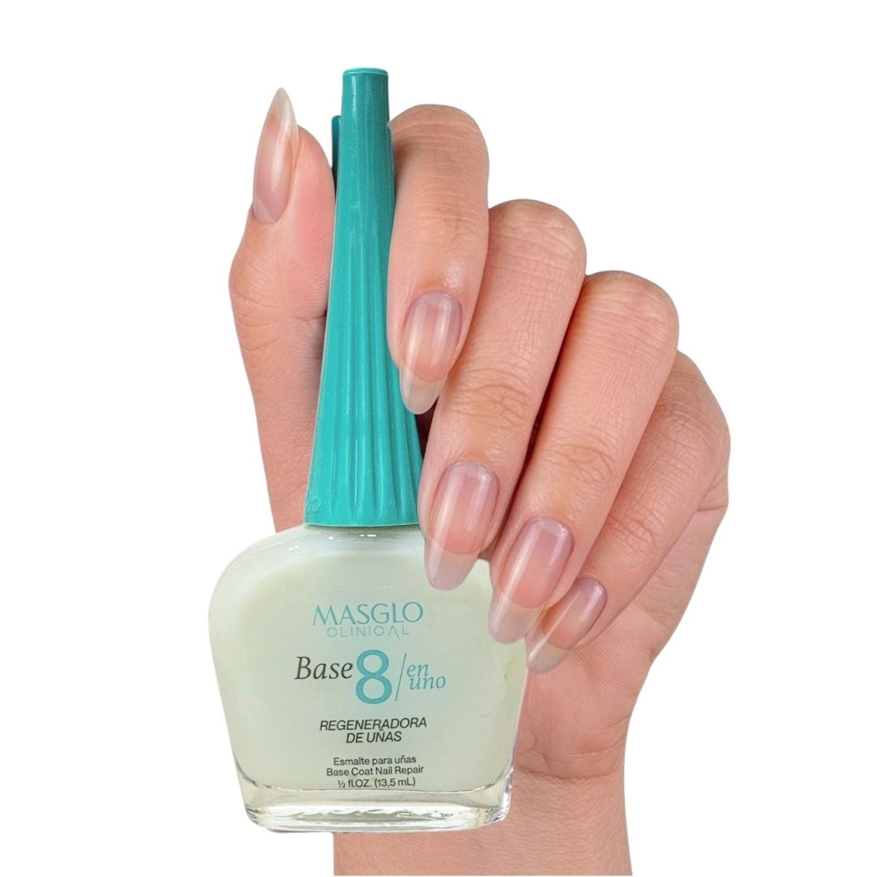 ESMALTE PARA UÑAS ANTIENVEJECIMIENTO BASE 8/UNO FORTALECIMIENTO, UNIFORMIDAD, HIDRATACIÓN MASGLO CLINICAL13.5ML