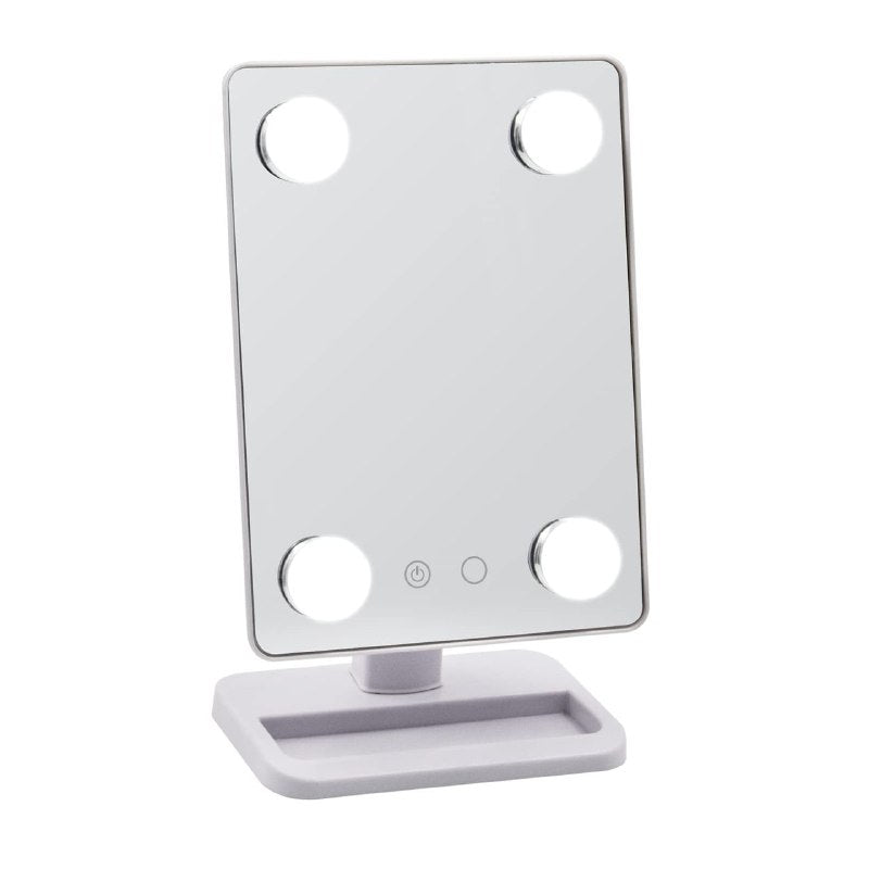ESPEJO PARA MAQUILLAJE PORTATIL LED, ROTACION 360° COLOR BLANCO