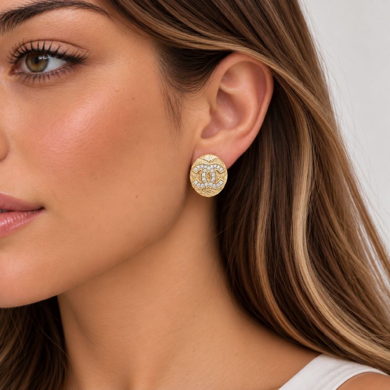ARITOS DE ENCHAPE PARA DAMA CON DISEÑO DE CHANEL 1.6CM