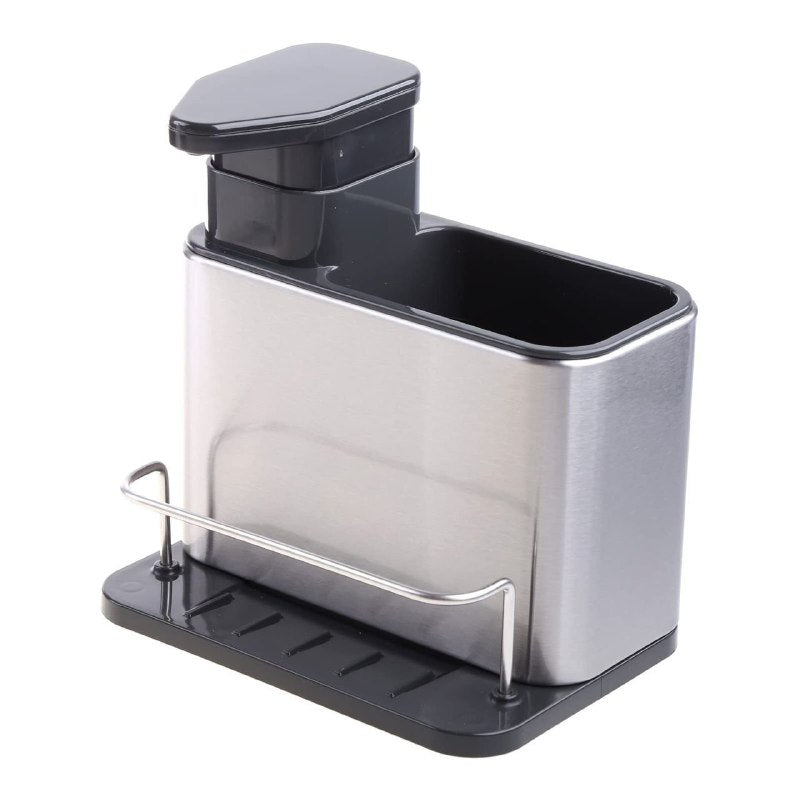 DISPENSADOR DE JABON LIQUIDO PARA COCINA O BAÑO CON ESTANTE DE ALMACENAMIENTO 3 EN 1 DE ACERO INOXIDABLE STAINLESS STEEL