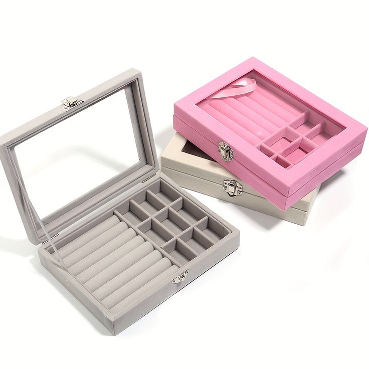 JOYERO CON ACABADO ATERCIOPELADO CON VENTANA ELEGANTE CON TAPA 20X15X5CM