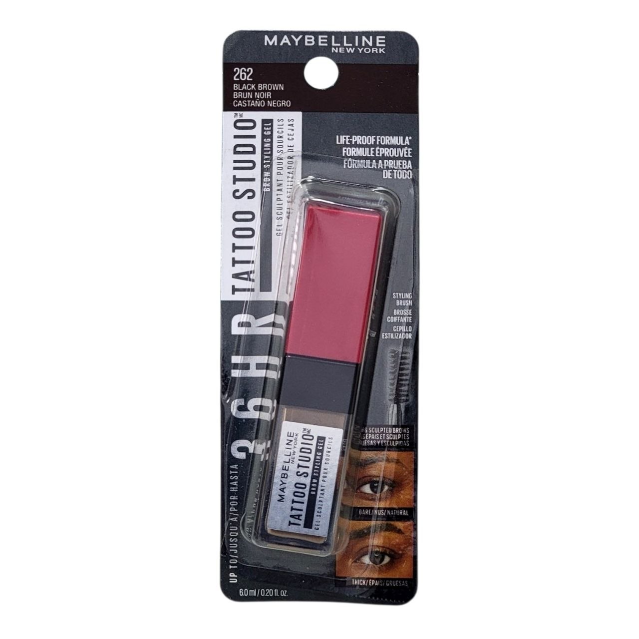 GEL PARA CEJAS LARGA DURACION TONO 262 BLACK BROWN TATTOO STUDIO BROW STYLING MAYBELLINE NEW YORK 6.0ML