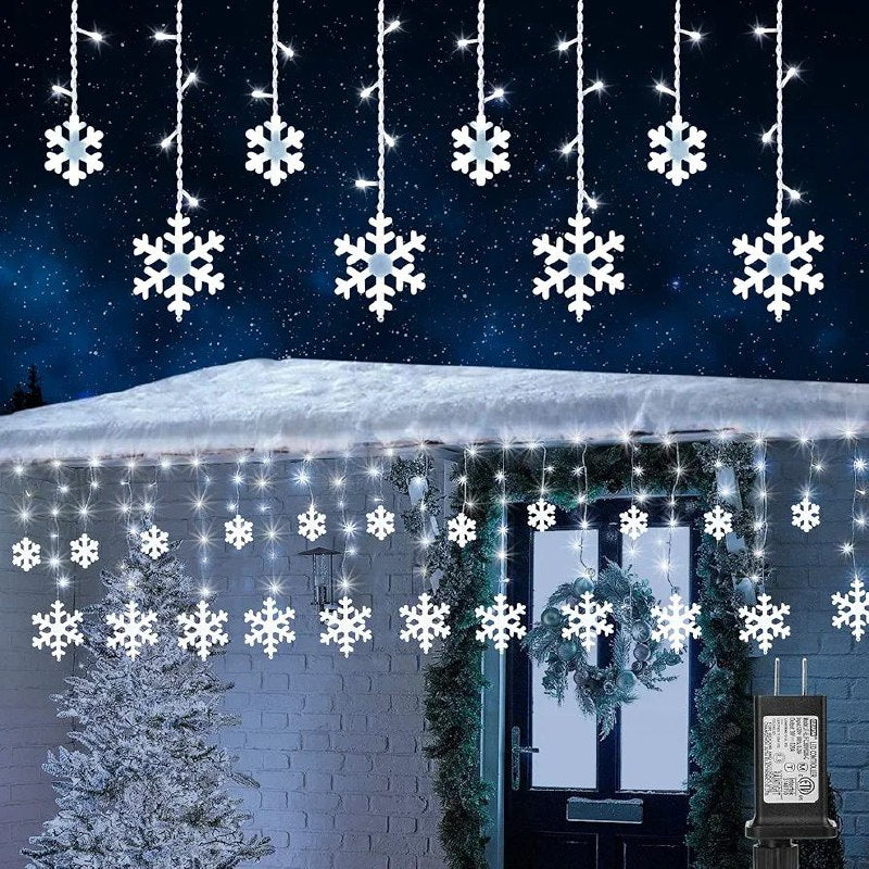 LUCES DECORATIVAS NAVIDEÑAS CORTINA DE LUZ LED BLANCA CON DISEÑO DE COPO DE NIEVE 18.5X11X18.5CM