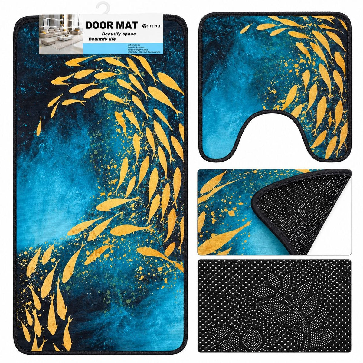 SET DE ALFOMBRAS PARA BAÑO SUAVES Y DECORATIVAS 2PCS DOOR MAT 80X50CM Y 18X18CM