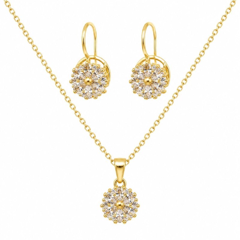 SET DE ENCHAPE PARA DAMA CADENA, DIJE Y ARETES FLORAL ROSON CON CIRCONES