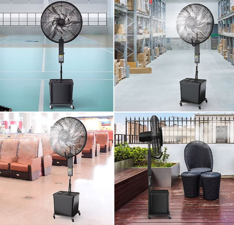 VENTILADOR INDUSTRIAL DE PIE, DE NEBULIZACION PARA EXTERIORES DE 30 PULGADAS, VENTILADOR DE PEDESTAL CON 3 VELOCIDADES, ROTACION 90 GRADOS AMERICAN STAR 82X10.5X82CM