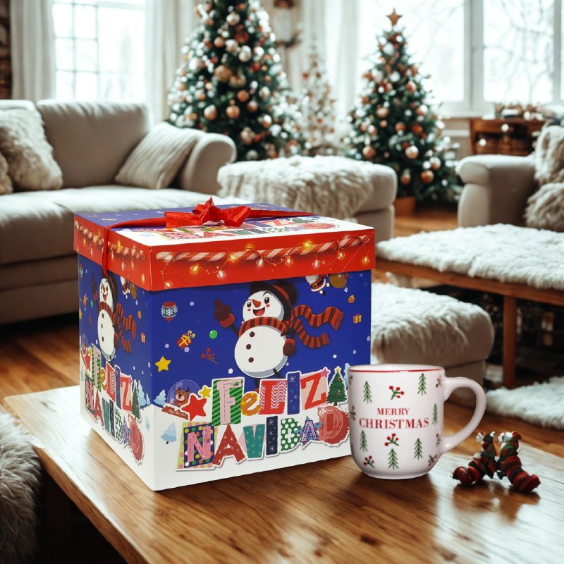 CAJA DE REGALO NAVIDEÑA GRANDE 22X22CM