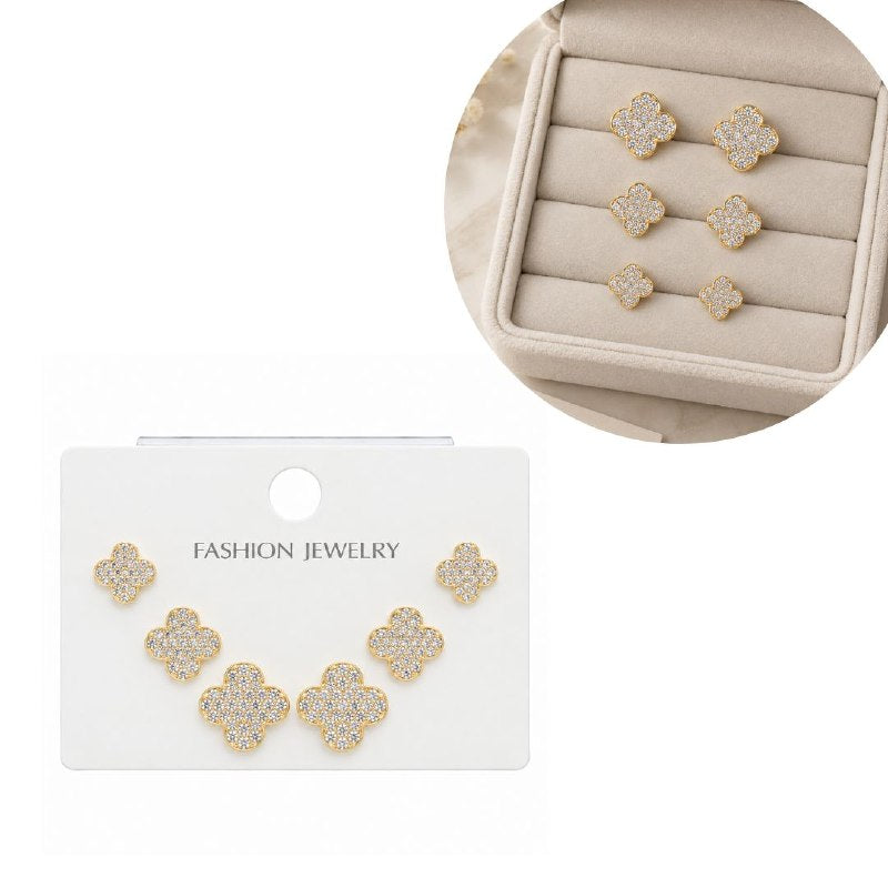 SET DE ARITOS DE ENCHAPE PARA DAMA CON DISEÑO DE FLOR (DUPE DE VAN CLEEF)