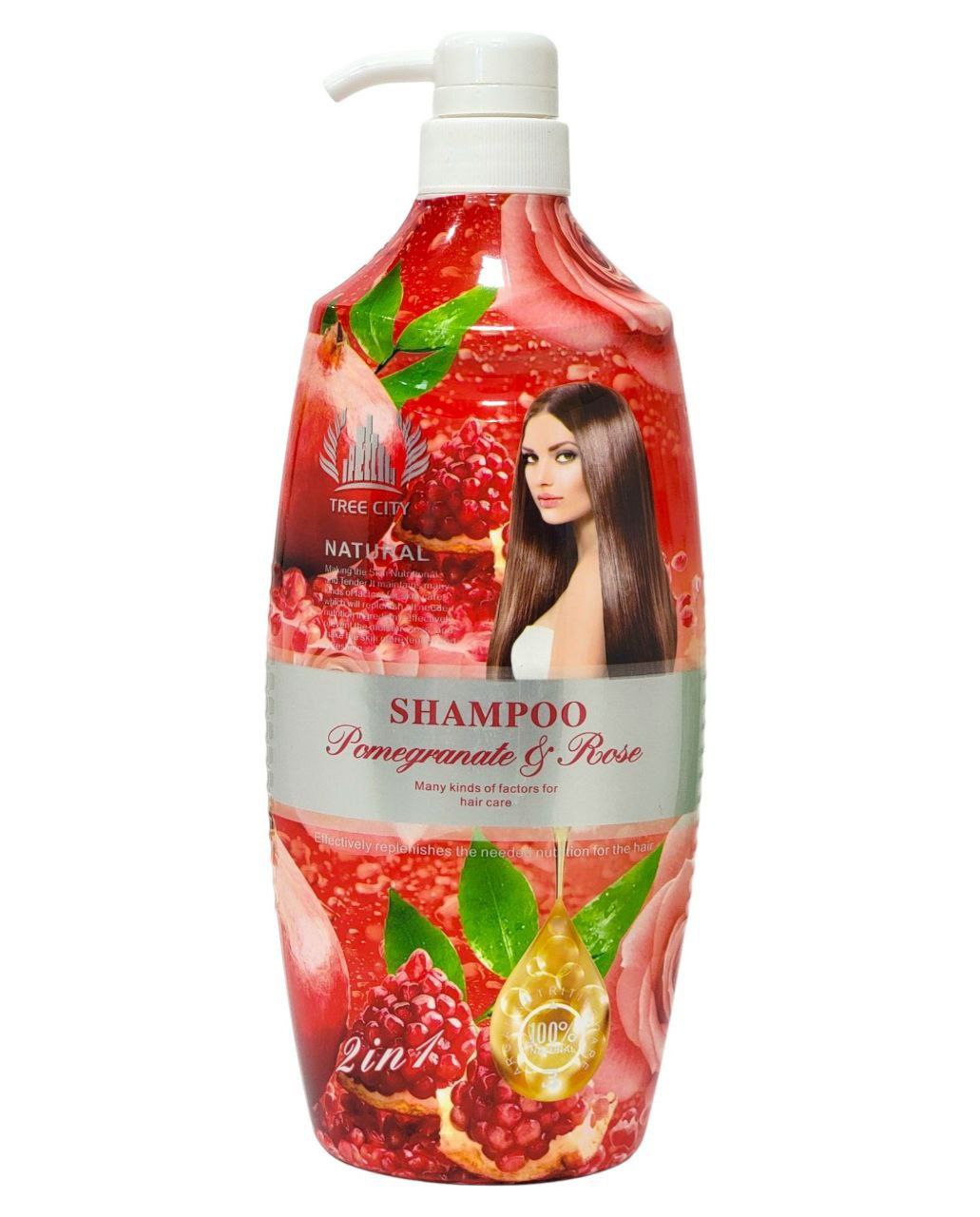 SHAMPOO DE GRANADA Y ROSA BRINDA ELASTICIDAD Y VOLUMEN TREE CITY 1L