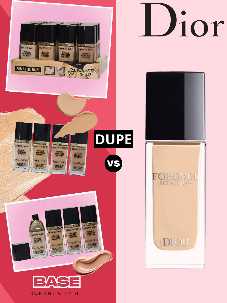 BASE LIQUIDA REFUERZO DE LUMINOSIDAD INSTANTANEO IMPERMEABLE 4 TONOS (DUPE DE DIOR)