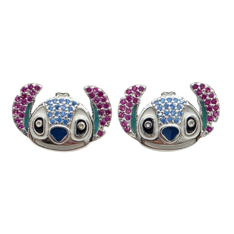 ARITOS DE PLATA 9.25 CON DISEÑO DE STITCH MEDIDA: 1CM PESO: 2.9G