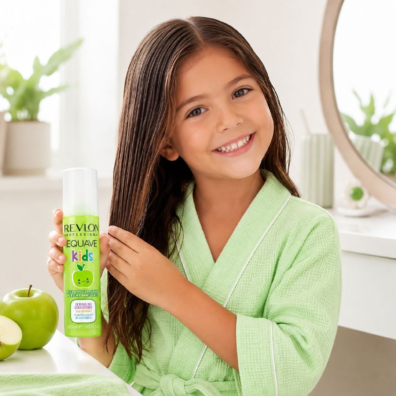 ACONDICIONADOR DESENREDANTE EN SPRAY SIN ENJUAGUE CON AROMA DE MANZANA VERDE PARA NIÑAS REVLON 200ML