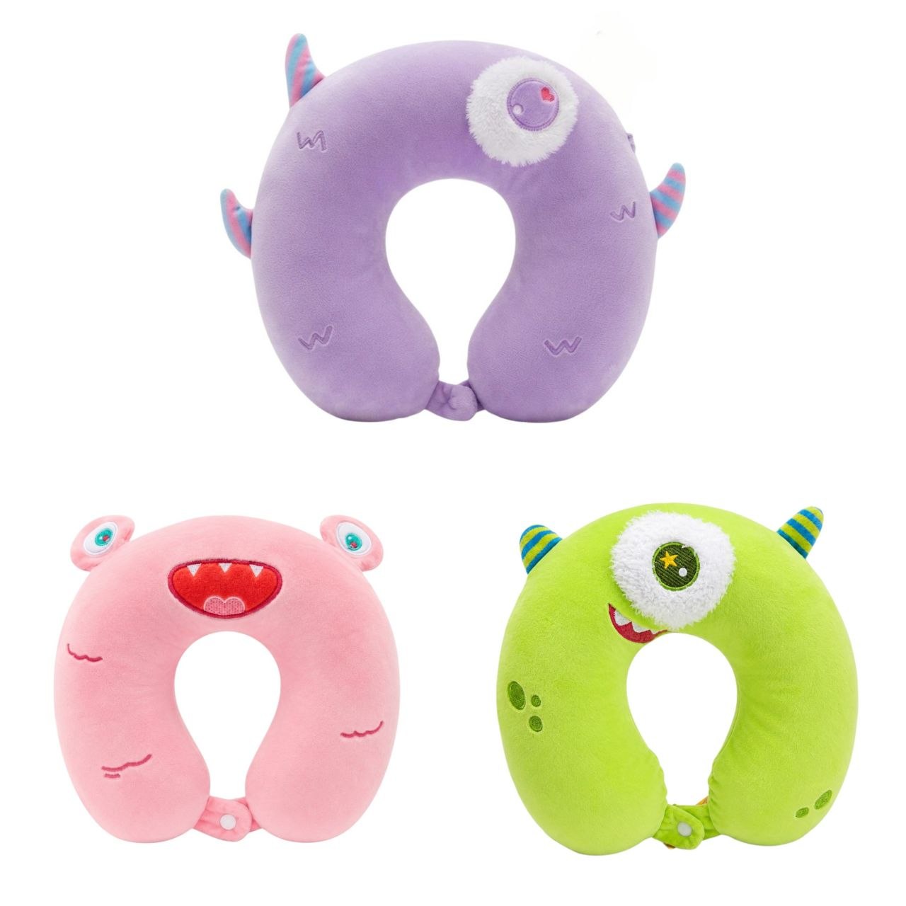 ALMOHADA DE VIAJE DE FELPA PARA NIÑOS COJÍN ERGONÓMICO DE CUELLO CON DISEÑO DE MONSTRUITO BENELI HOME 29x33 CM