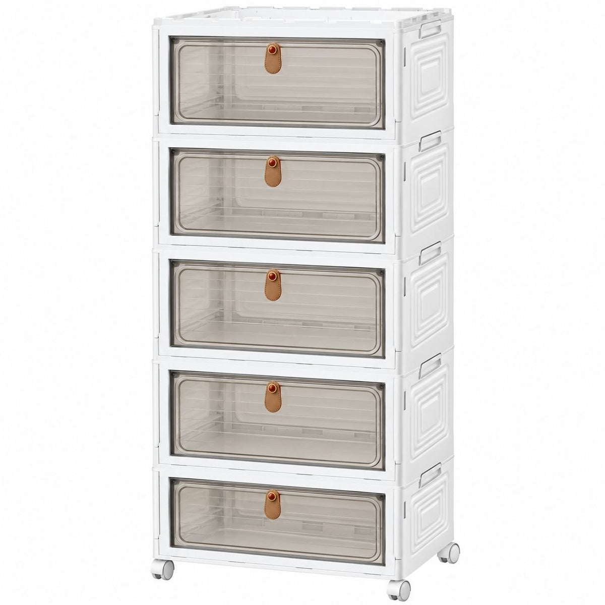ORGANIZADOR MULTIUSOS DE 5 CAJONES CON PUERTAS TRANSPARENTES Y RUEDAS (39X28X103CM)