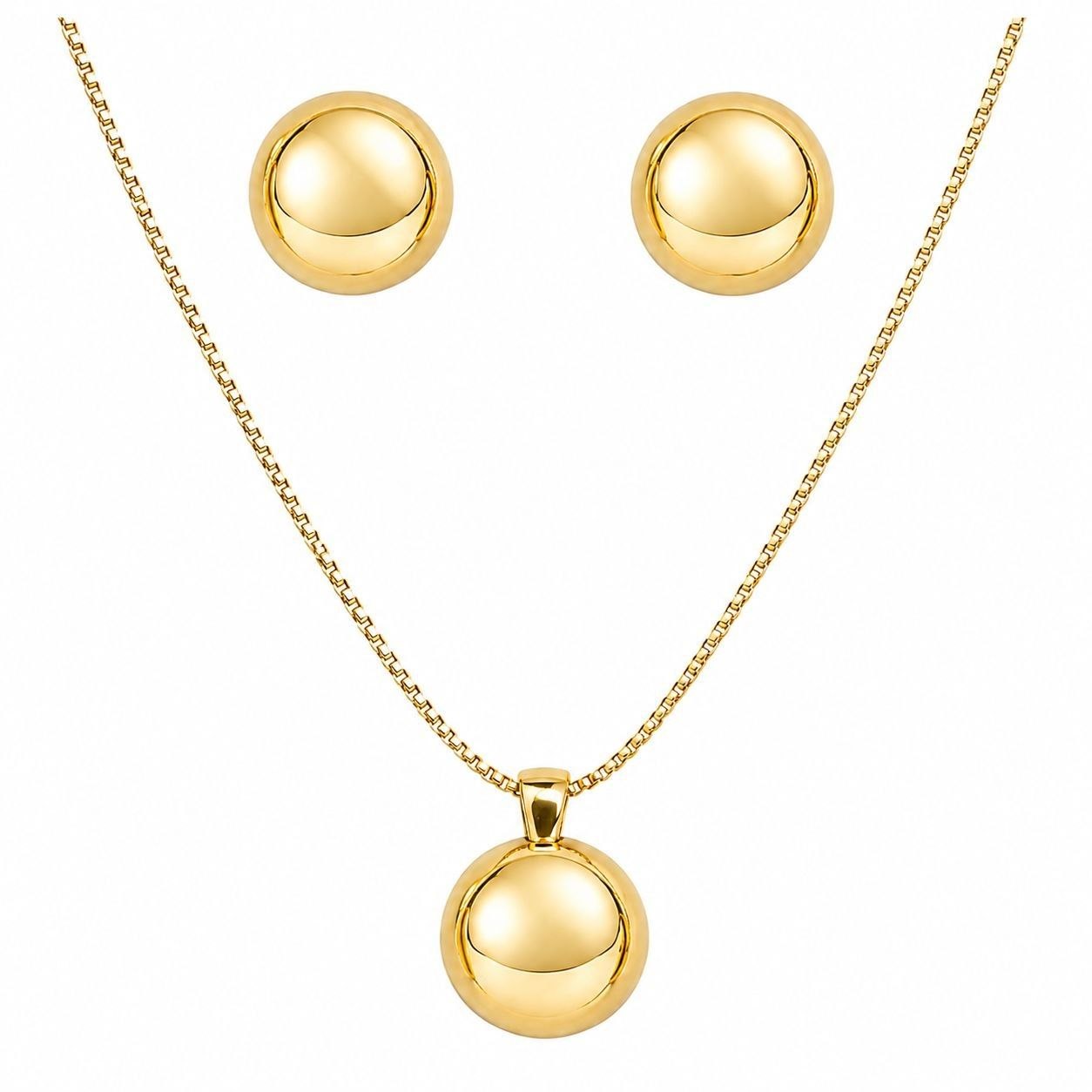 SET DE ENCHAPE PARA DAMA CADENA, DIJE Y TOPOS ESFERA LISA BALÍN