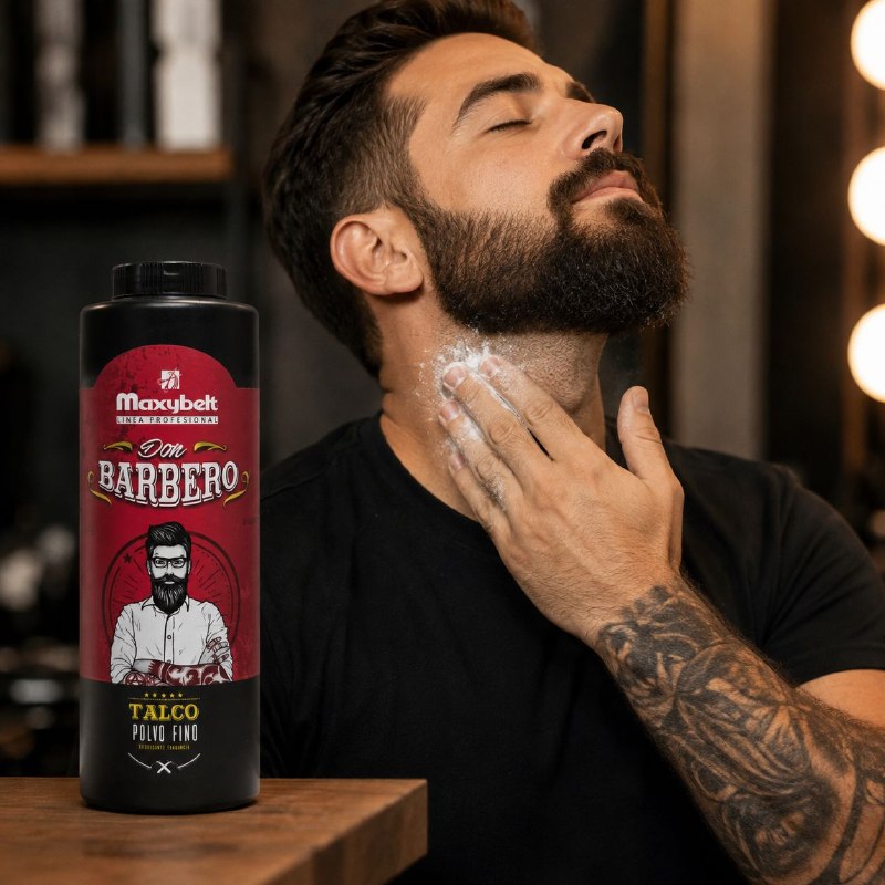 TALCO DE POLVO FINO REFRESCANTE CON FRAGANCIA MASCULINA PARA DESPUES DE AFEITAR O CORTAR EL PELO MAXYBELT 300G