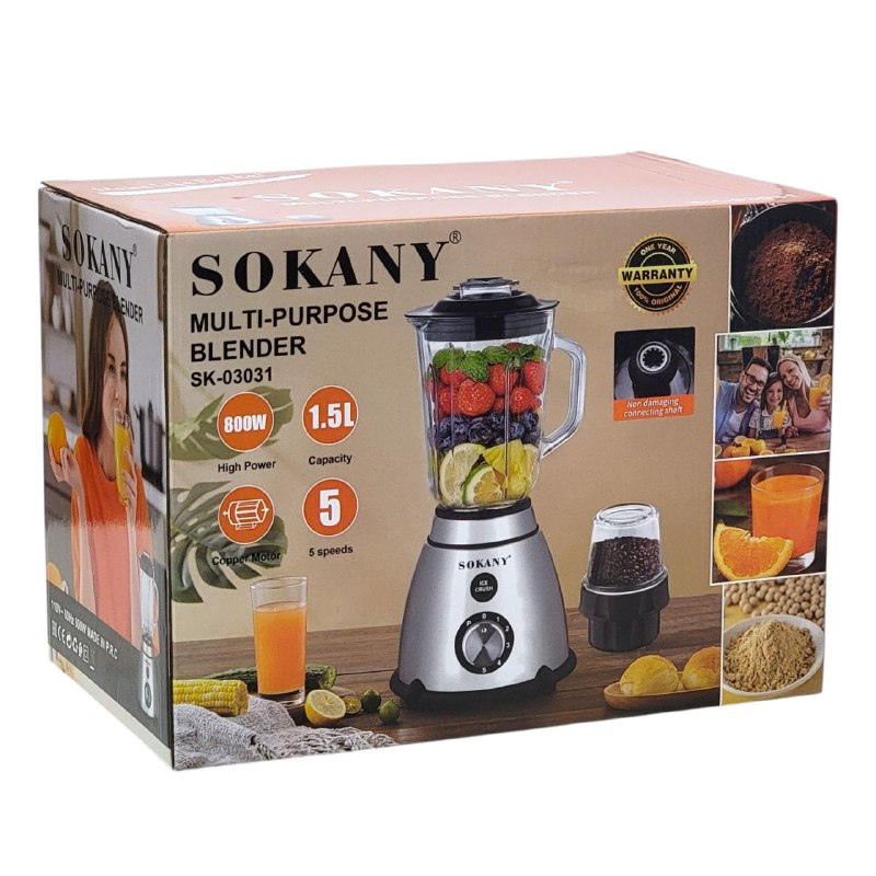 MAQUINA LICUADORA MULTIUSOS, SK-03031, ALTA POTENCIA 800W, EMPUÑADURA ERGONOMICA, LIMPIEZA FACIAL, 5 VELOCIDADES SOKANY