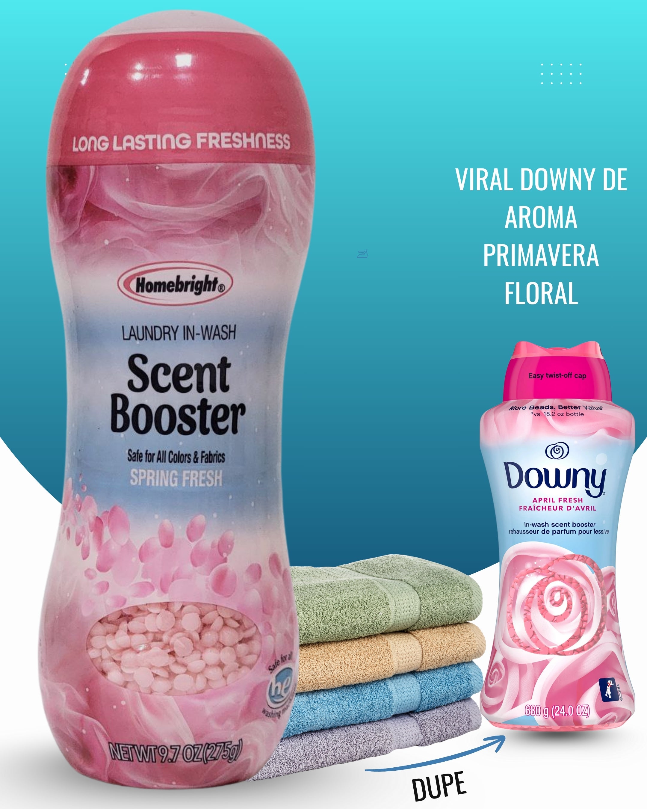 PERLAS AROMATICAS PARA ROPA DUPE DE DOWNY, POTENCIADOR DE AROMA A FRESCURA PRIMAVERAL, PERLAS AMBIENTADORAS PARA LAVAR ROPA LAVADORA HOMEBRIGHT 275G
