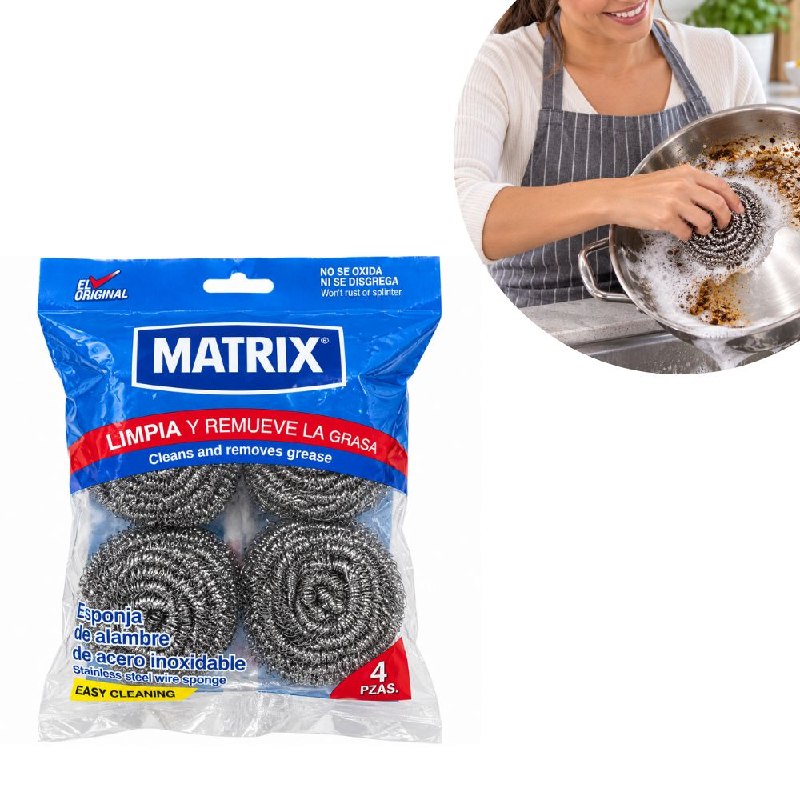 SET DE 4 PASTES DE ALAMBRE DE ACERO INOXIDABLE PARA LIMPIEZA PESADA MATRIX 6CM