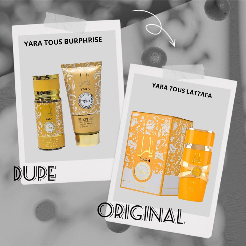 SET MINI YARA TOUS BURPHRISE SPLASH 88ML, BODY LOTION 88ML (M) (AROMA SIMILAR LATTAFA YARA TOUS)