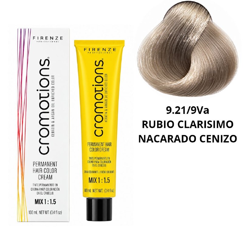 TINTE PERMANENTE PARA EL CABELLO EN CREMA RUBIO CLARISIMO NACARADO CENIZO 9.21/ 9VA FIRENZE 100ML