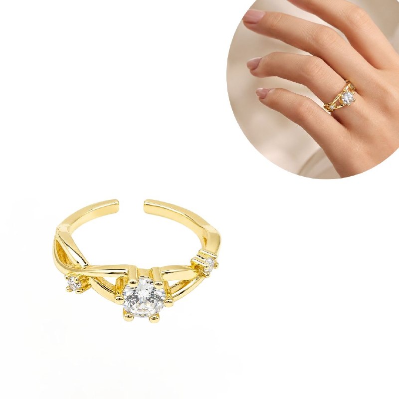 ANILLO DE ENCHAPE PARA DAMA CON BANDA ENTRETEZADA Y CIRCONES