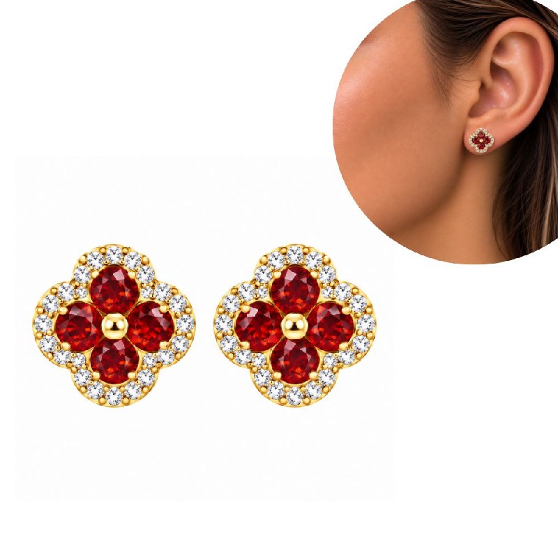 ARITOS DE ENCHAPE PARA DAMA CON DISEÑO DE FLOR ROJA 1CM