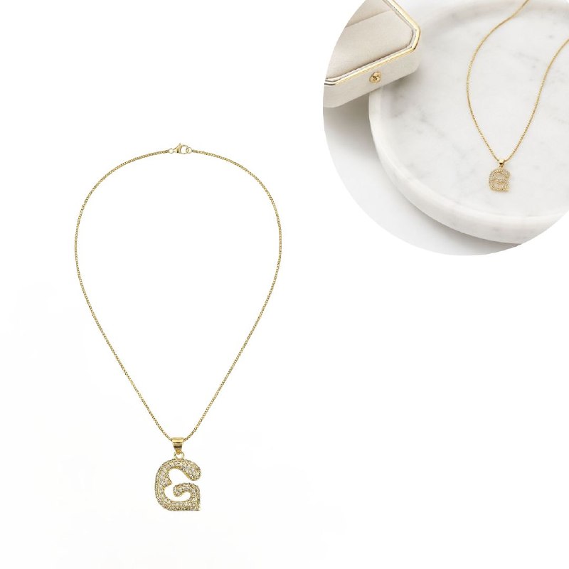 GARGANTILLA DE ENCHAPE PARA DAMA CON DISEÑO DE LETRA G CON CORACON 2.3CM